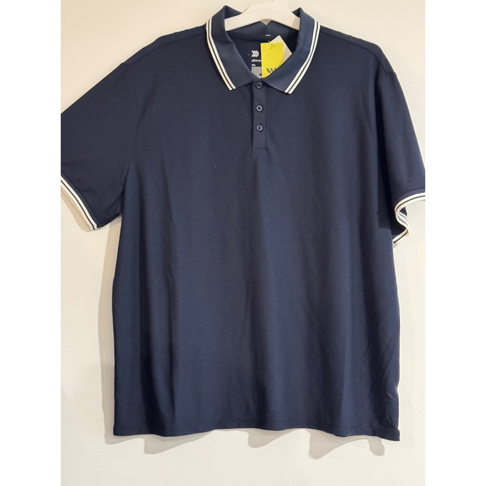 All In Motion Mens Navy Blue Tipped Performance Polo Shirt Golf Top XL‎ New